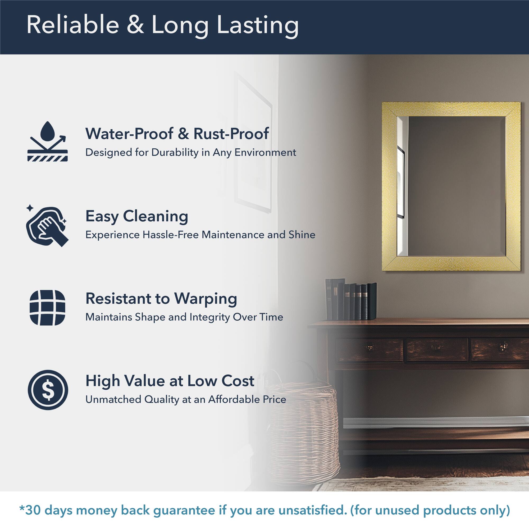 Head West White & Gold Framed Bevel Vanity Accent Mirror - 33" x 27"